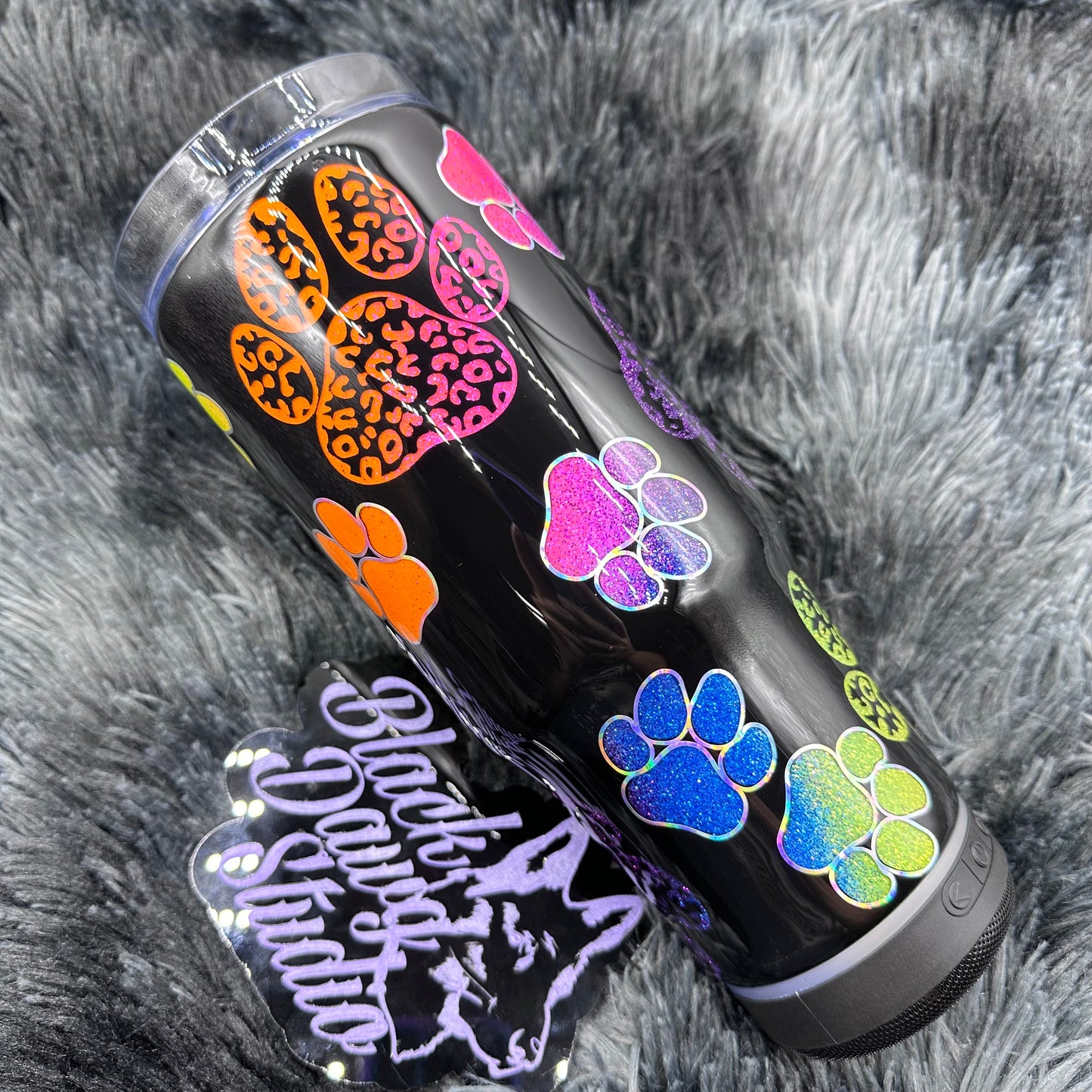 RTS 30oz Grippy Bluetooth Speaker Tumbler Neon Rainbow Peekaboo Leopard Paw Prints