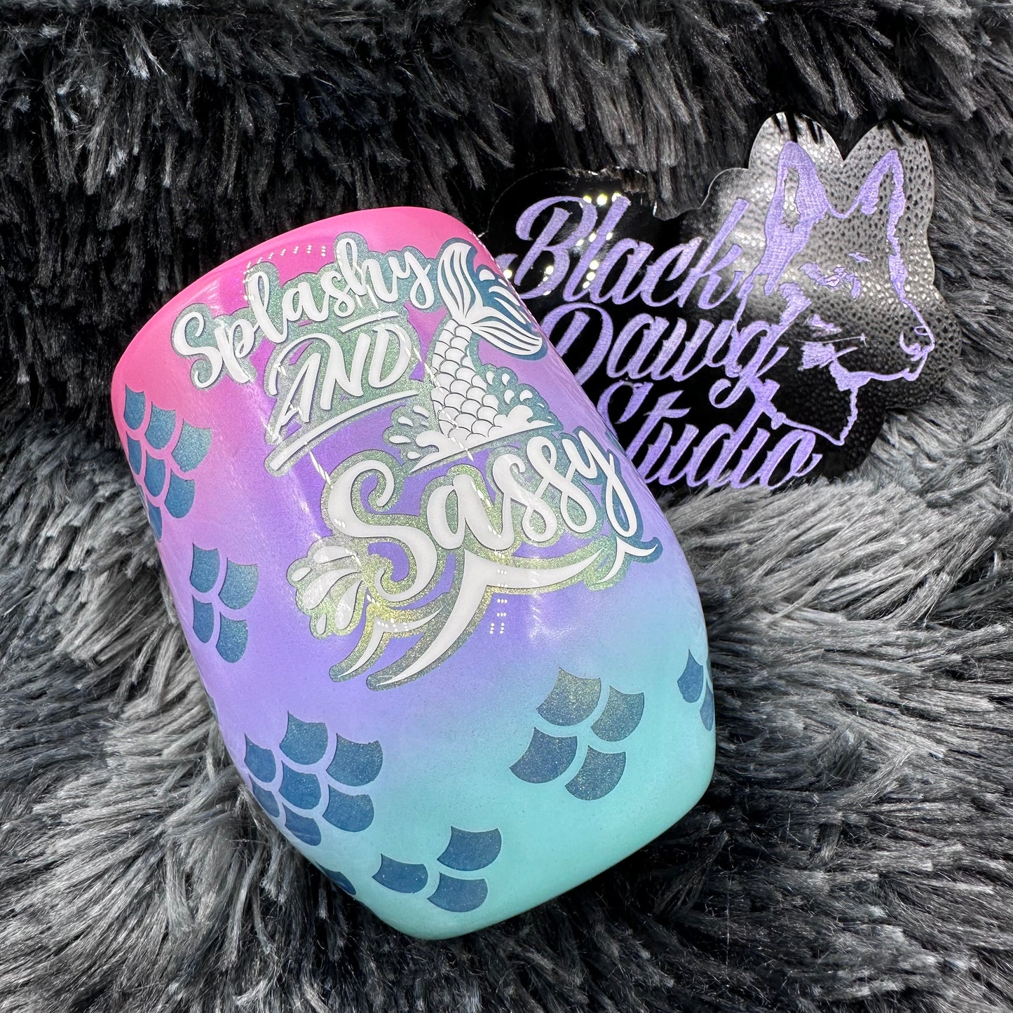 RTS 12oz Wine Tumbler Shimmer Mermaid Scales Color Ombré 3D Mermaid Tail | Splashy and Sassy decal