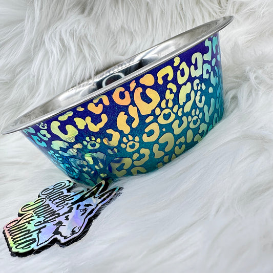 8-inch Dog Bowl - Glitter Ombré and Opal Leopard Print - Epoxy Tumbler for Dogs