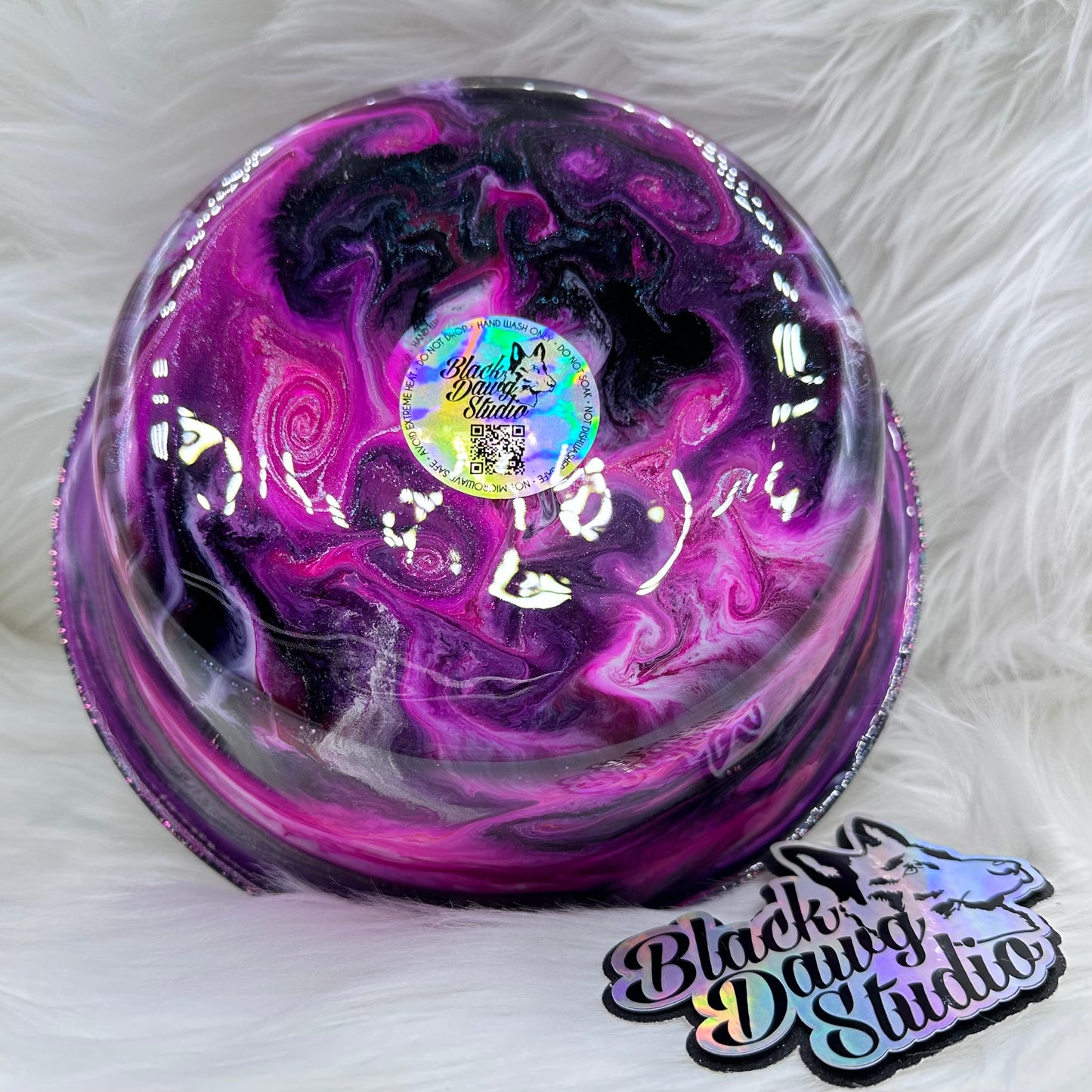 8-inch Dog Bowl Hot Pink Ink and Mica Swirl - Epoxy Tumbler for Dogs
