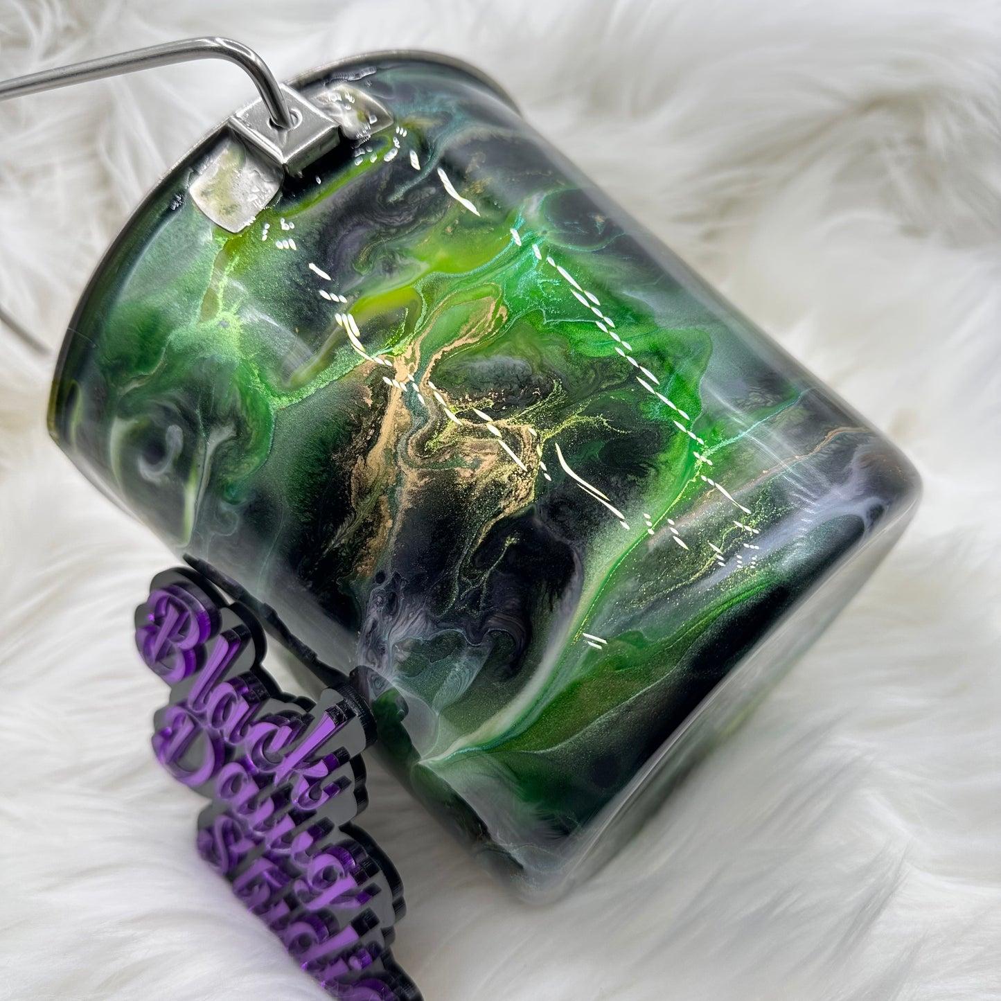 2qt Water Bucket Pail | Whisper Technique in Chameleon Color Shifting Shades of Green | Epoxy Tumbler for Dogs