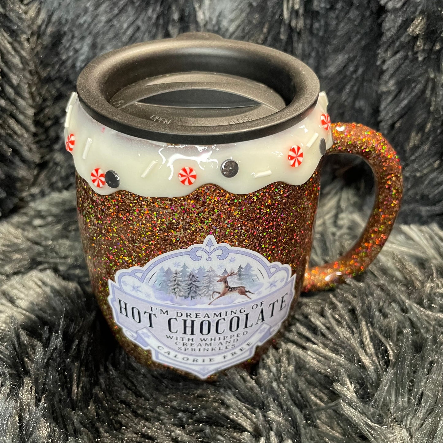 RTS 14oz Mug| Glitter with 3D Drip & Sprinkles | Hot Chocolate decal | Christmas Tumbler | Christmas Gift | Holiday Gift