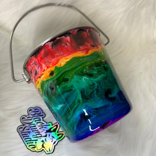 2qt Water Bucket Pail - Rainbow Ink Swirls - Epoxy Tumbler for Dogs