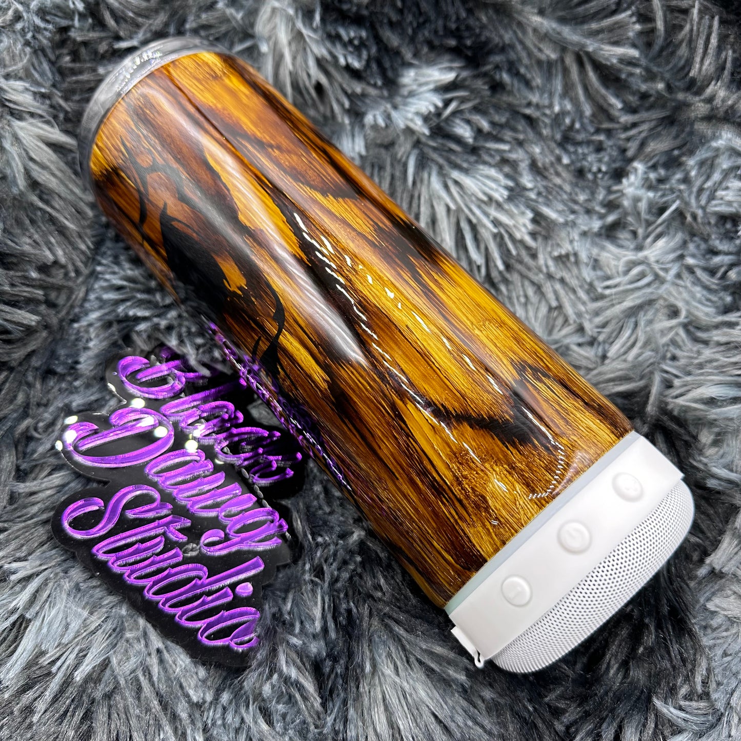 RTS 20oz Bluetooth Speaker Tumbler Wood Grain American Flag and Skull decal