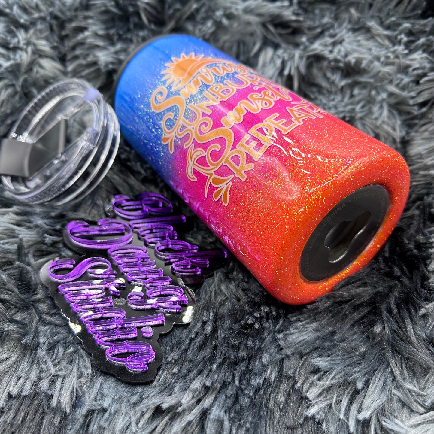 RTS 4-in-1 Can Cooler/Tumbler Sunset Glitter Ombré | Sunrise Sunburn Sunset Repeat decal