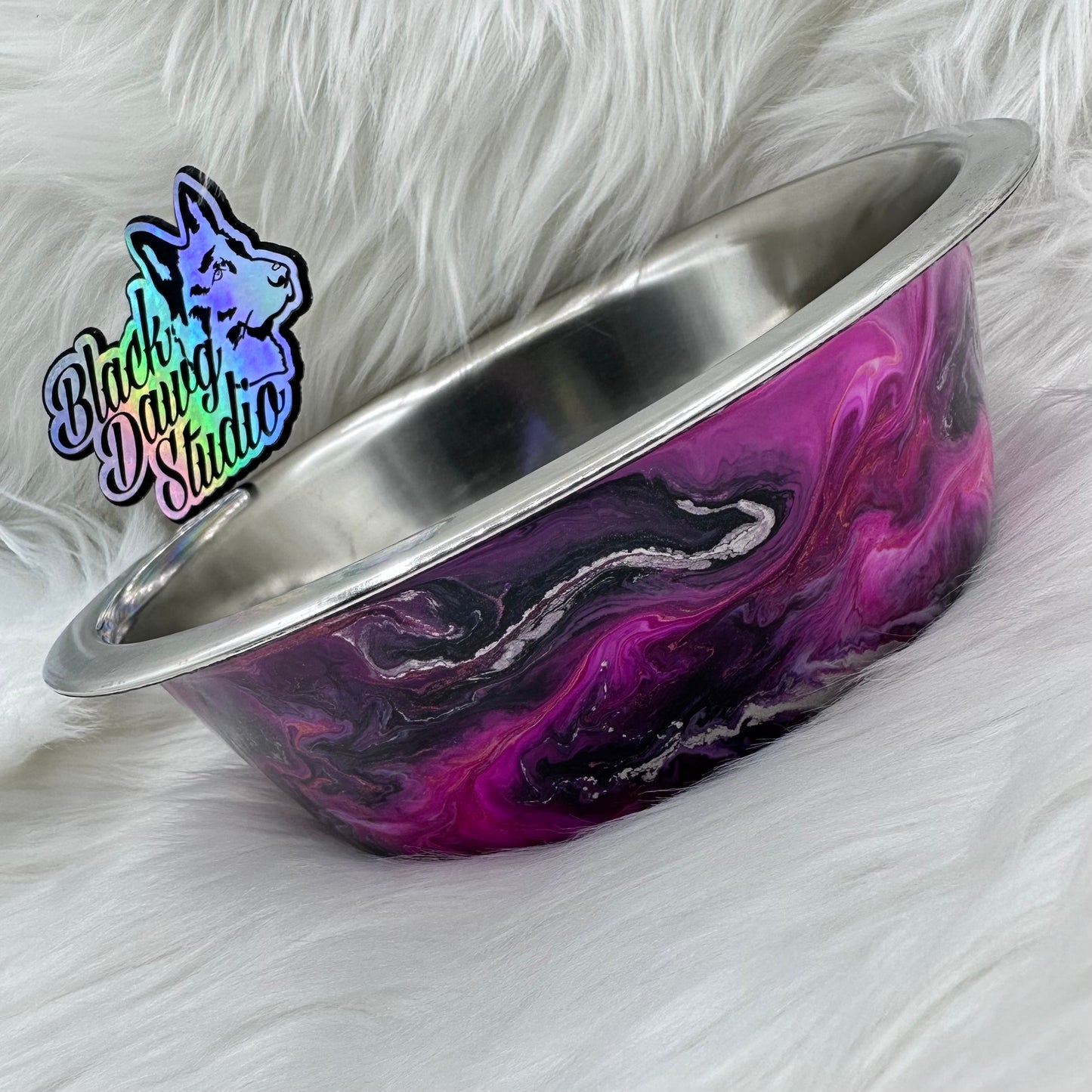 8-inch Dog Bowl Hot Pink Ink and Mica Swirl - Epoxy Tumbler for Dogs