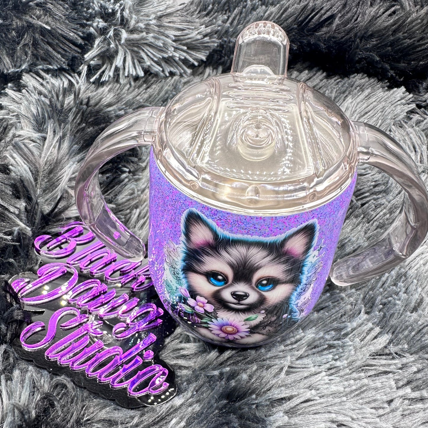 RTS 12oz Sippy Tumbler Purple Pink Glitter | Blue Eyed Puppy decal