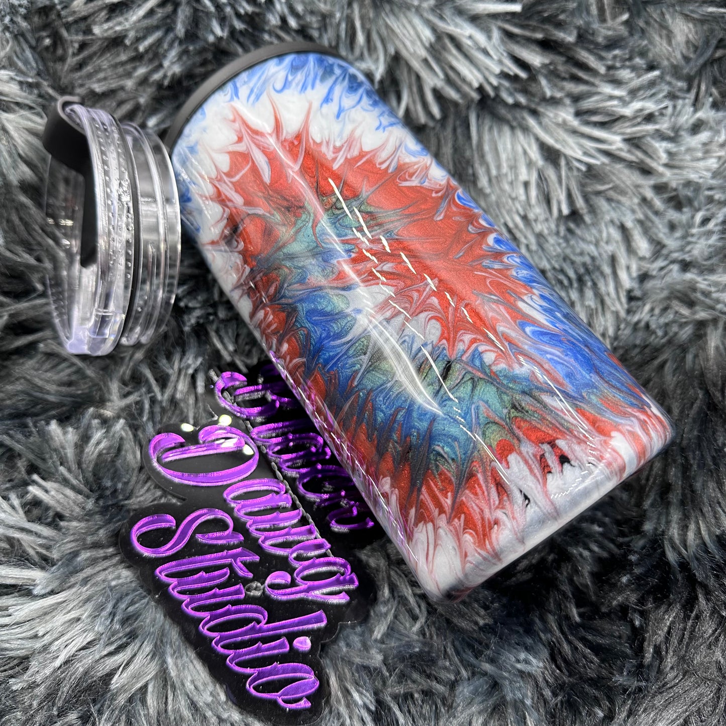 RTS 4-in-1 Can Cooler/Tumbler Red White and Blue Tie Dye | Red White and Boozey decal | Glow in the Dark