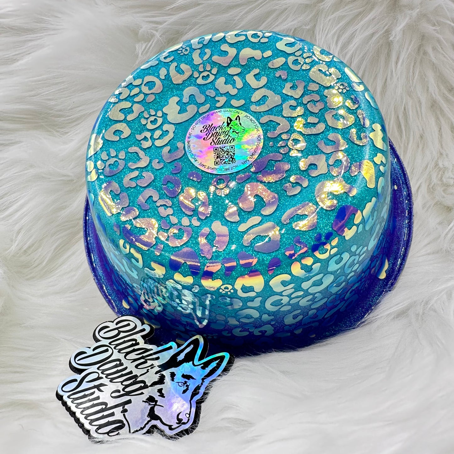 8-inch Dog Bowl - Glitter Ombré and Opal Leopard Print - Epoxy Tumbler for Dogs