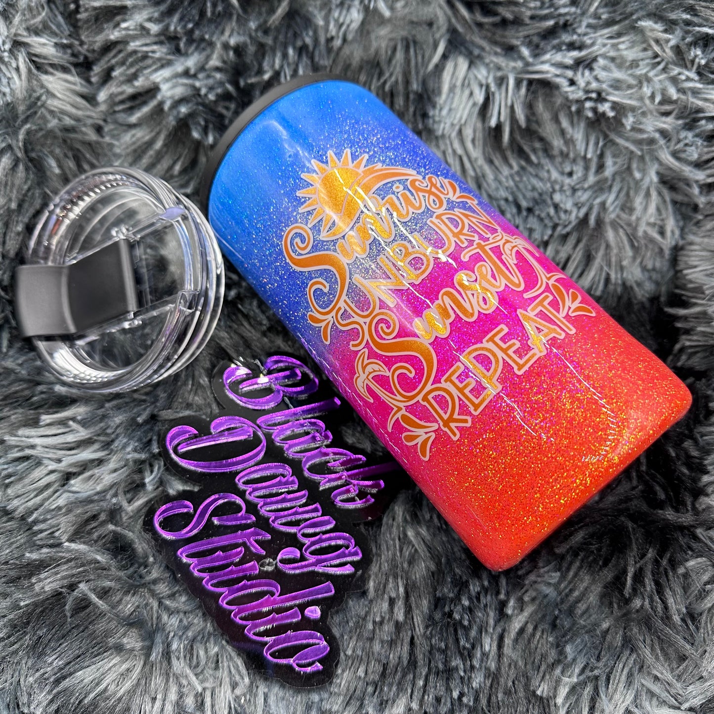RTS 4-in-1 Can Cooler/Tumbler Sunset Glitter Ombré | Sunrise Sunburn Sunset Repeat decal