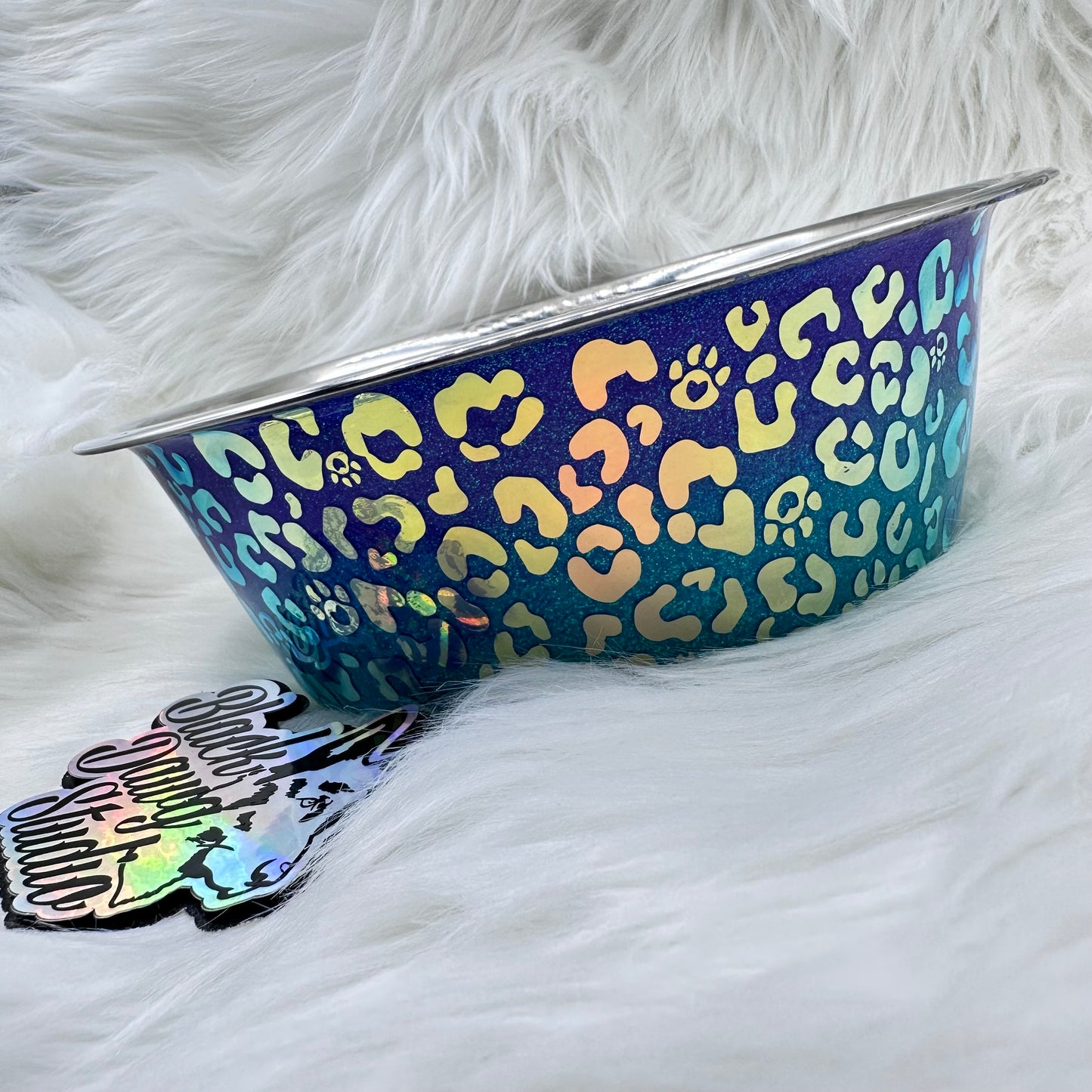 8-inch Dog Bowl - Glitter Ombré and Opal Leopard Print - Epoxy Tumbler for Dogs