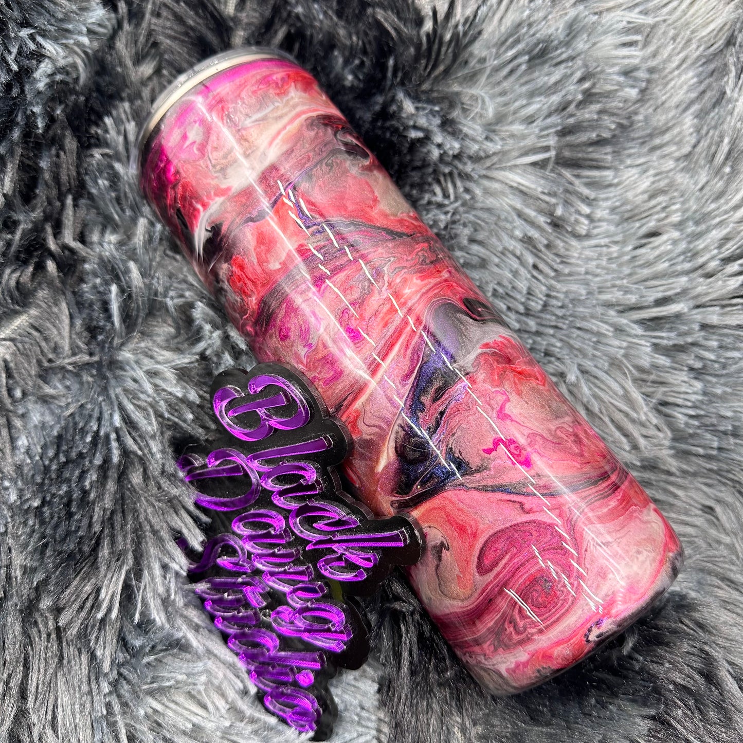RTS 20oz Skinny Straight Tumbler | Whisper Technique in Color Shifting Chameleons | Maroon Burgundy Rose Gold