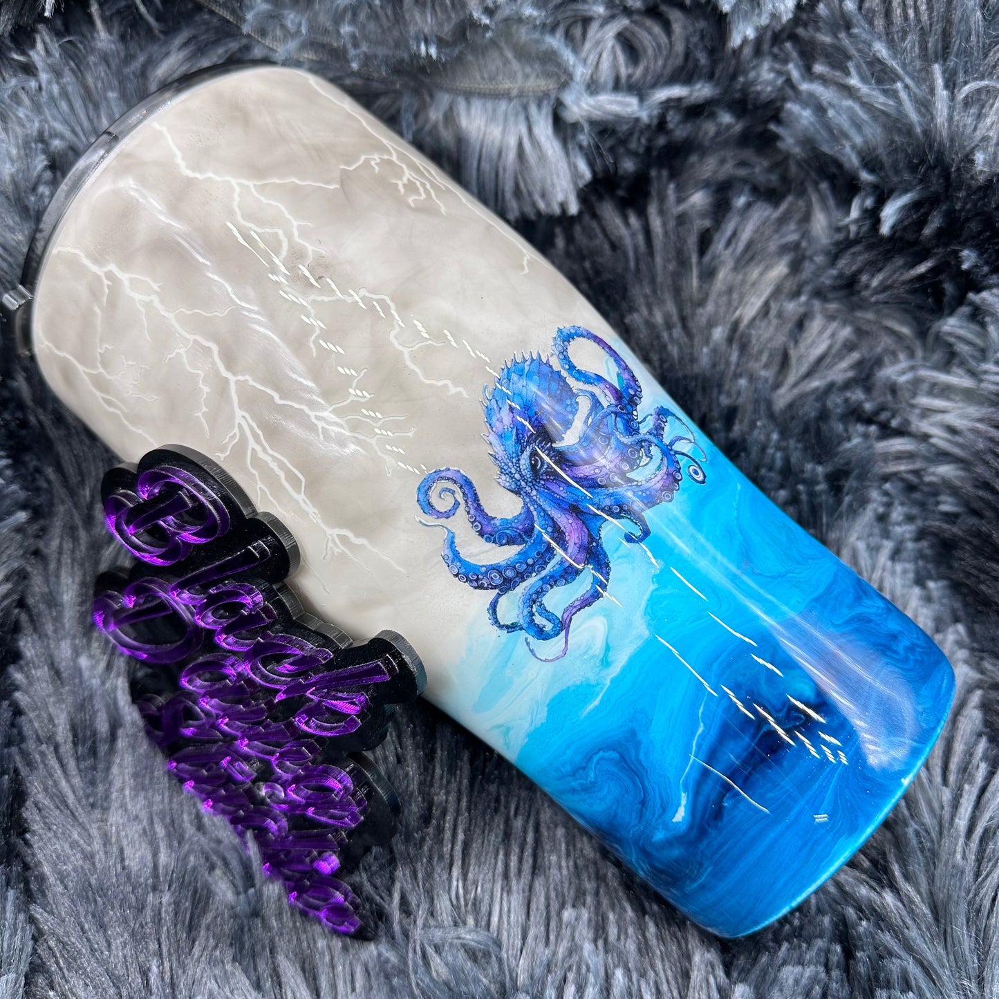 RTS 30oz Modern Curve Tumbler Stormy Sea Pirate Ship and Kraken | Glow in the Dark Lightning