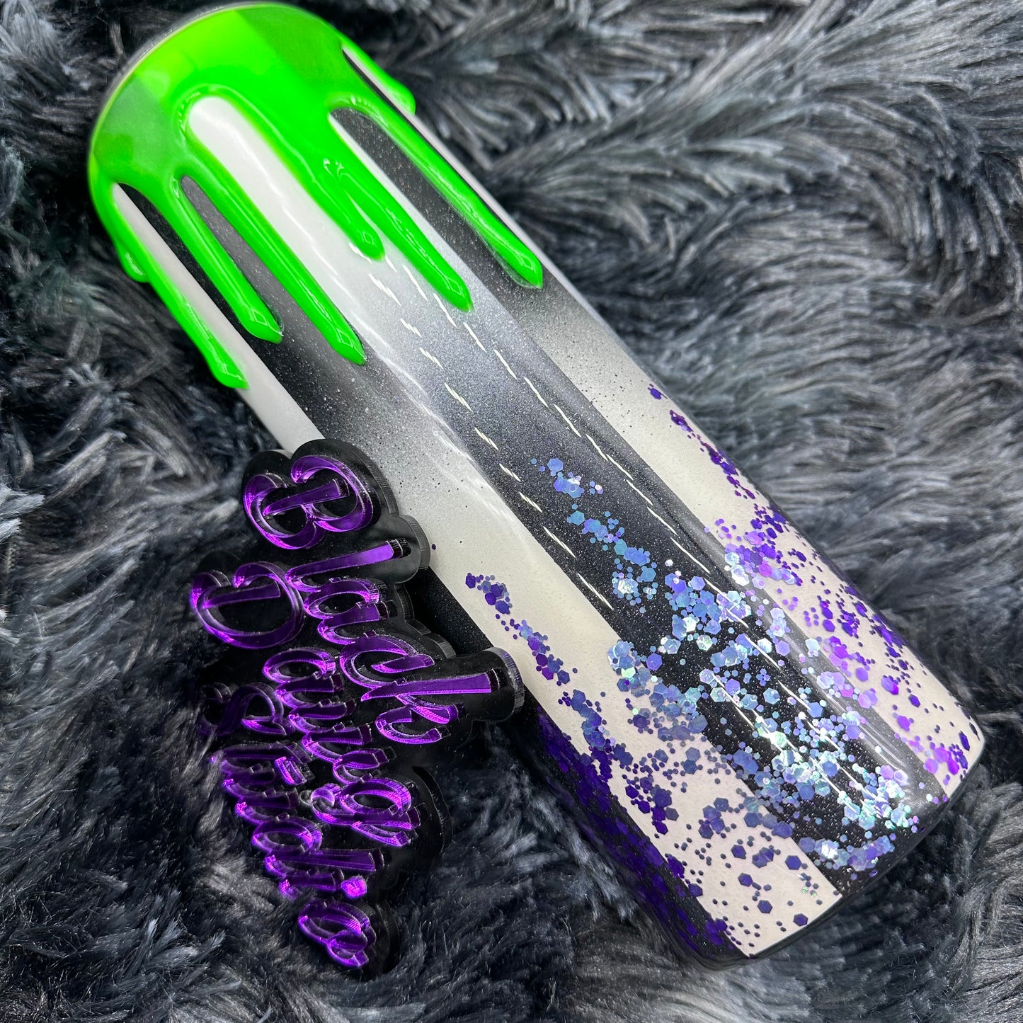 RTS 30oz Skinny Straight Tumbler Reverse Ombré Black & White | It’s Showtime Pumpkin decal | Glow in the Dark 3D Drip