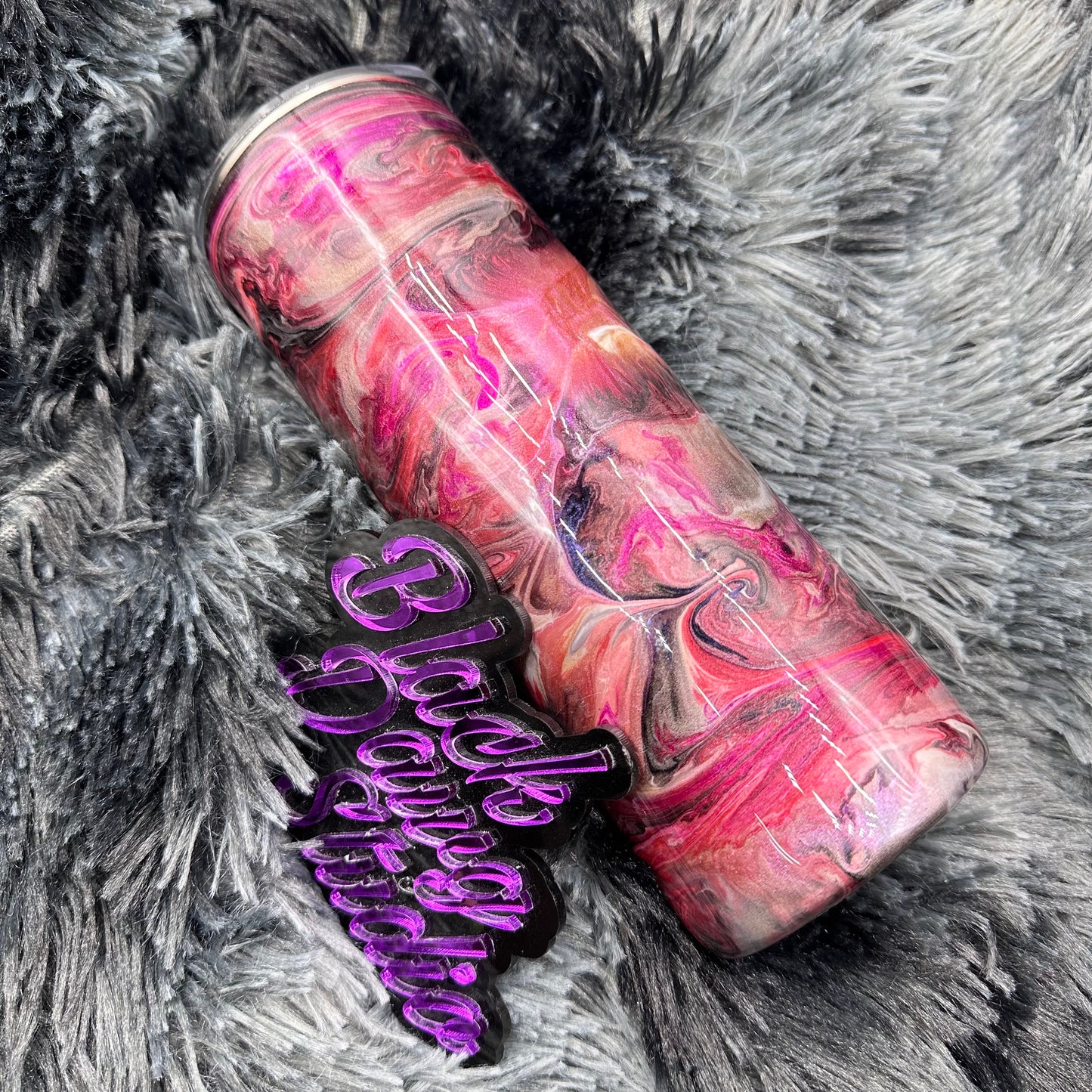 RTS 20oz Skinny Straight Tumbler | Whisper Technique in Color Shifting Chameleons | Maroon Burgundy Rose Gold