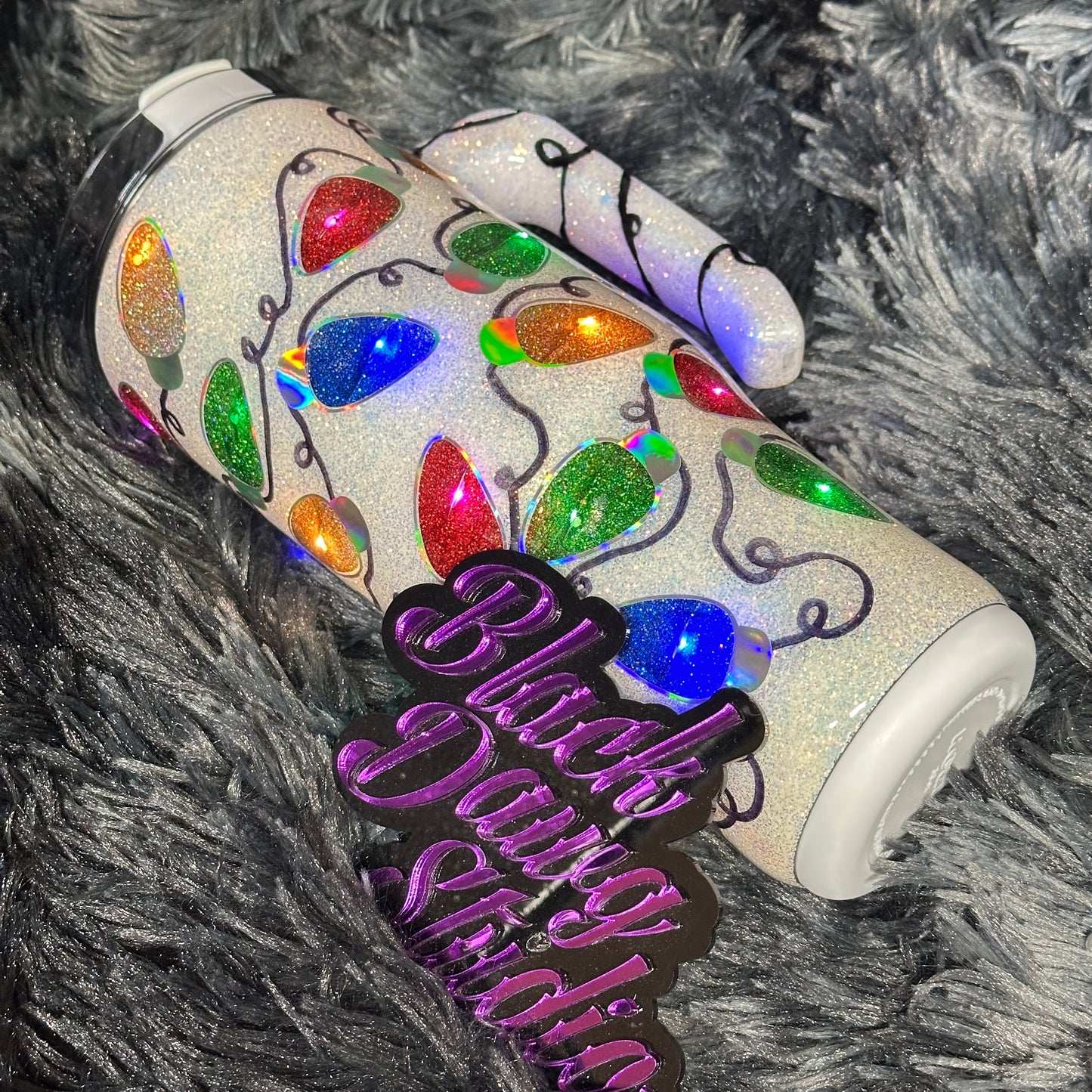 RTS 30oz Grippy Light-Up Tumbler | Multi Color Glitter Christmas Lights | LED Multi Color Lights Battery Operated