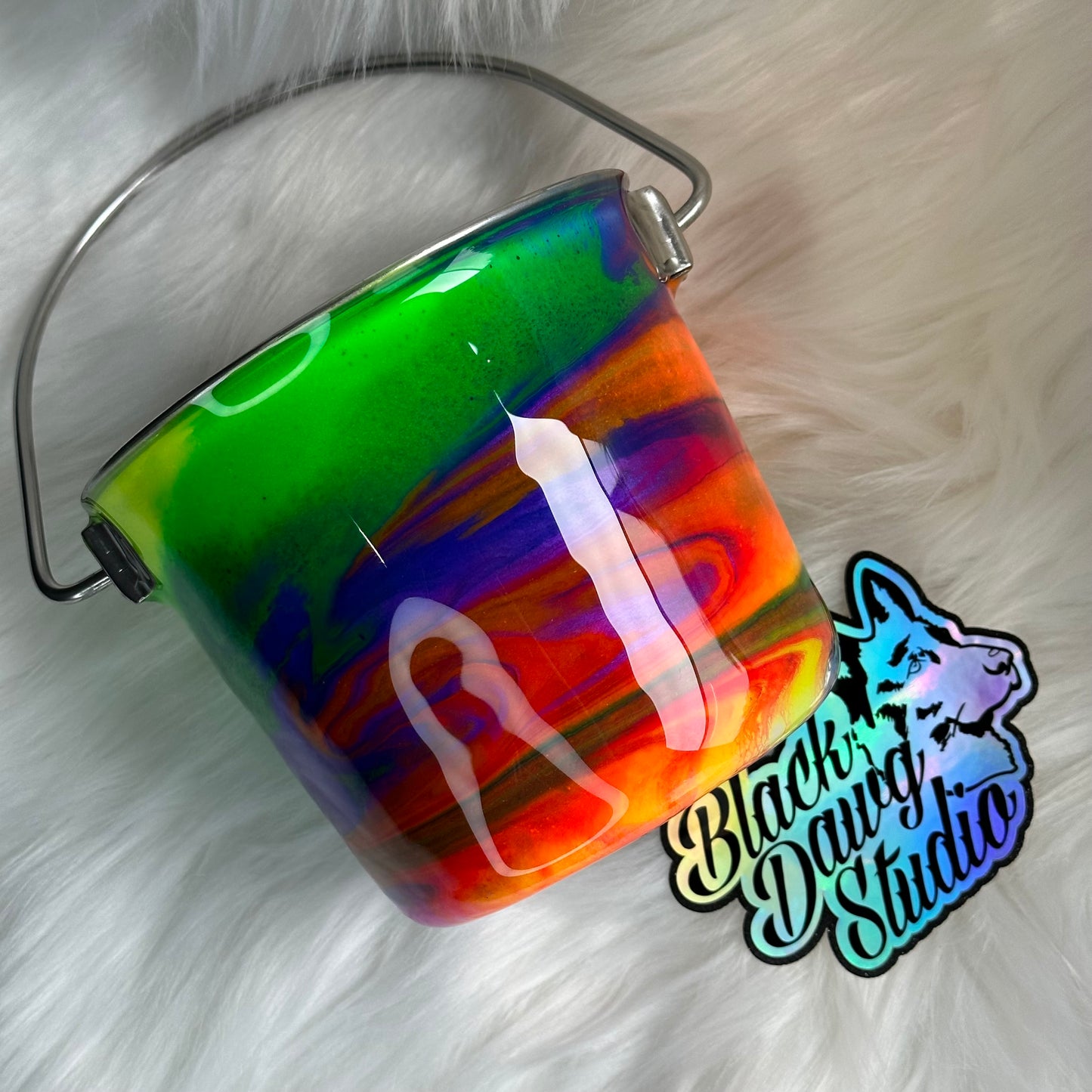1qt Water Bucket Pail Dog Tumbler - Neon Tie Dye Swirl - Epoxy Tumbler for Dogs