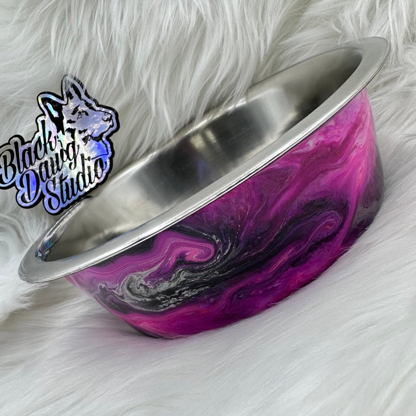 8-inch Dog Bowl Hot Pink Ink and Mica Swirl - Epoxy Tumbler for Dogs