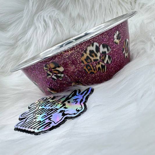 8-inch Dog Bowl - Color Shift Glitter and Animal Print Paw Prints - Epoxy Tumbler for Dogs