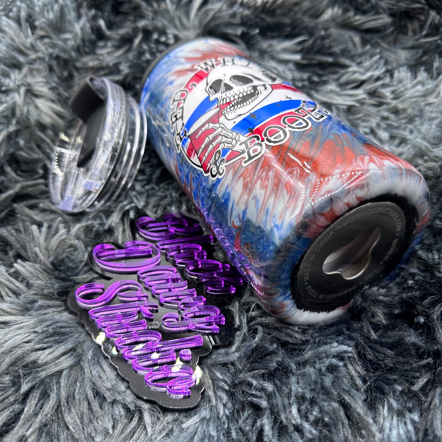 RTS 4-in-1 Can Cooler/Tumbler Red White and Blue Tie Dye | Red White and Boozey decal | Glow in the Dark