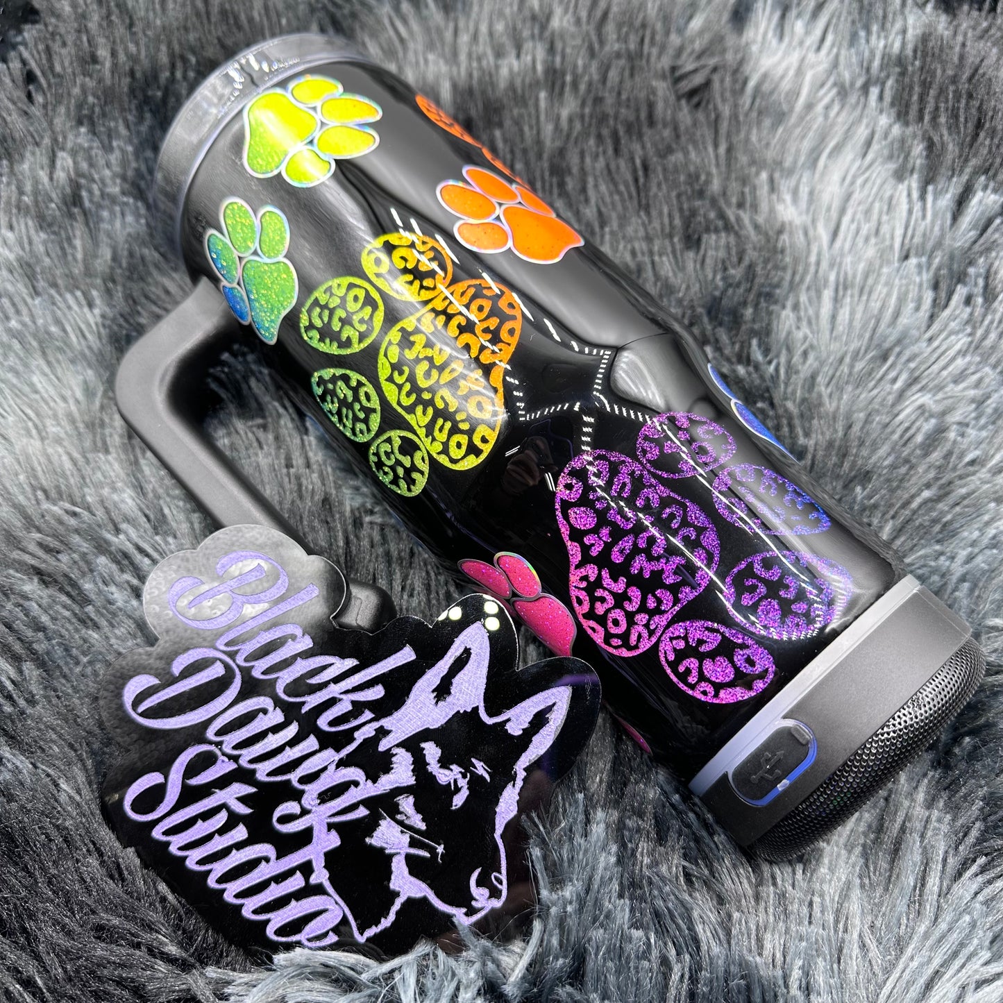 RTS 30oz Grippy Bluetooth Speaker Tumbler Neon Rainbow Peekaboo Leopard Paw Prints