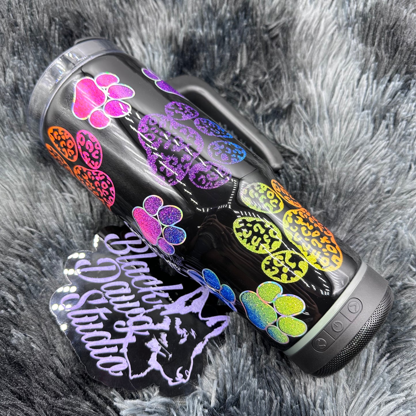 RTS 30oz Grippy Bluetooth Speaker Tumbler Neon Rainbow Peekaboo Leopard Paw Prints