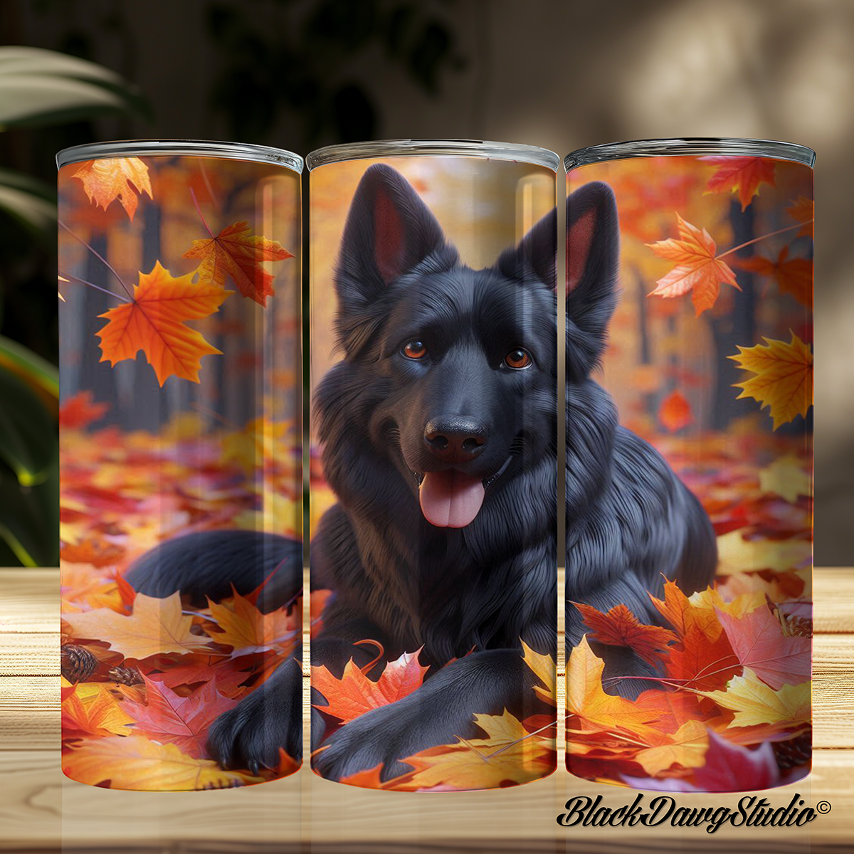 Autumn Leaves Black German Shepherd Designs | Made to Order | Printed Tumbler