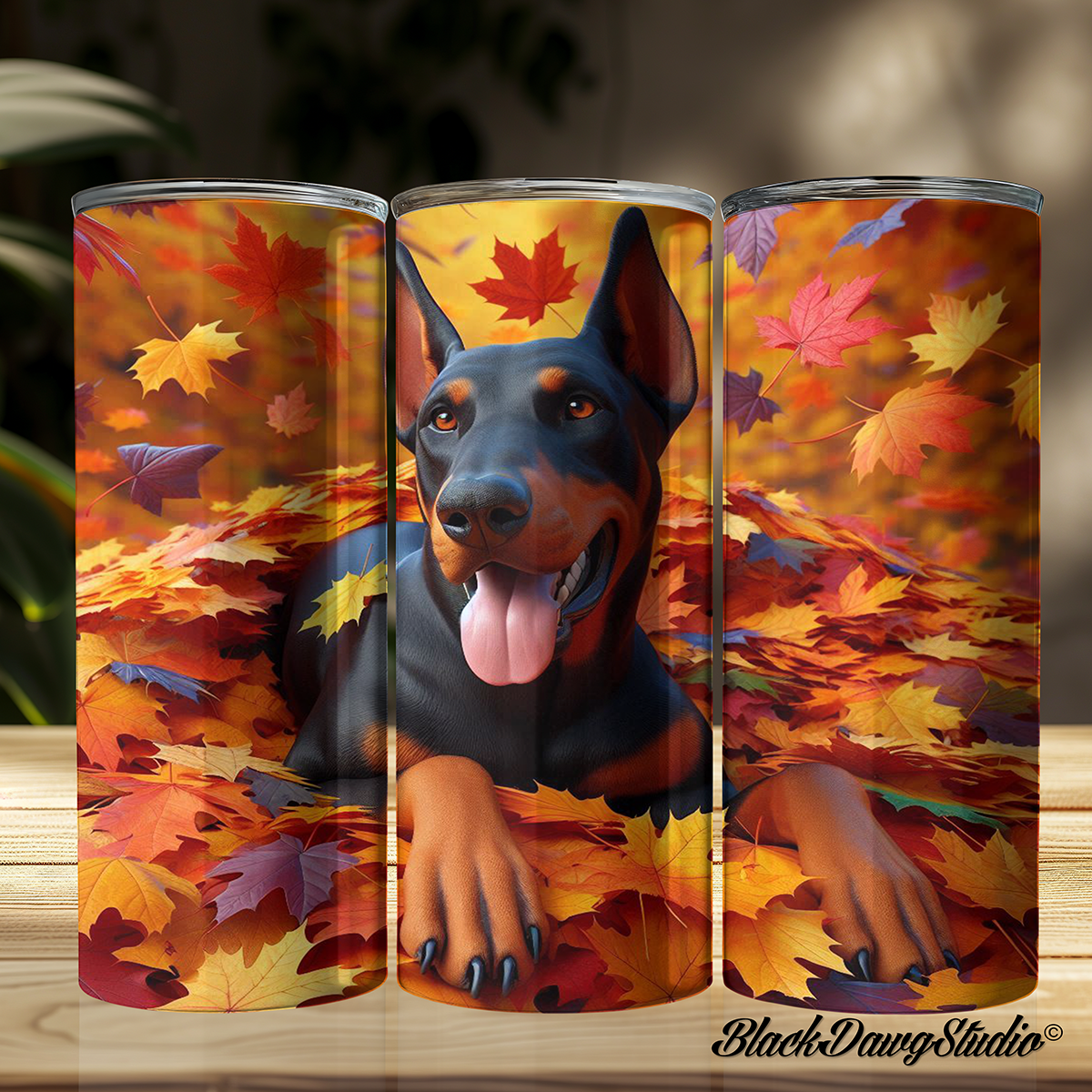 Autumn Leaves Doberman Design | Made to Order | Printed Tumbler