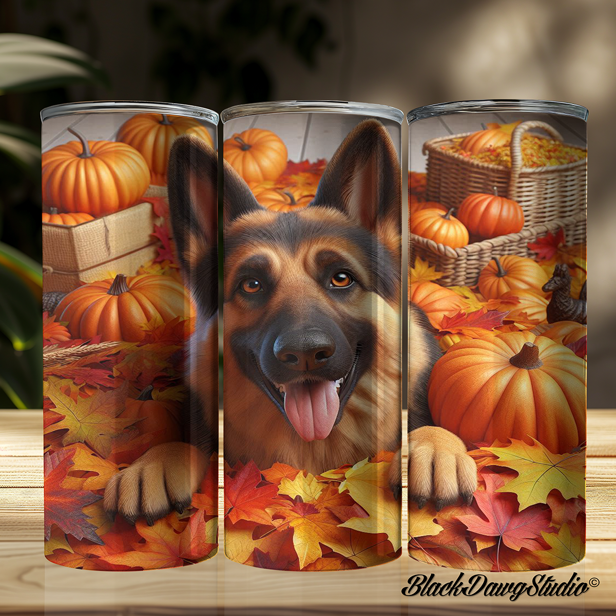 Autumn Leaves German Shepherd Design | Made to Order | Printed Tumbler