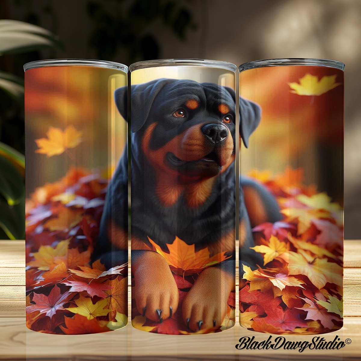 Autumn Leaves Rottweiler Design | Made to Order | Printed Tumbler