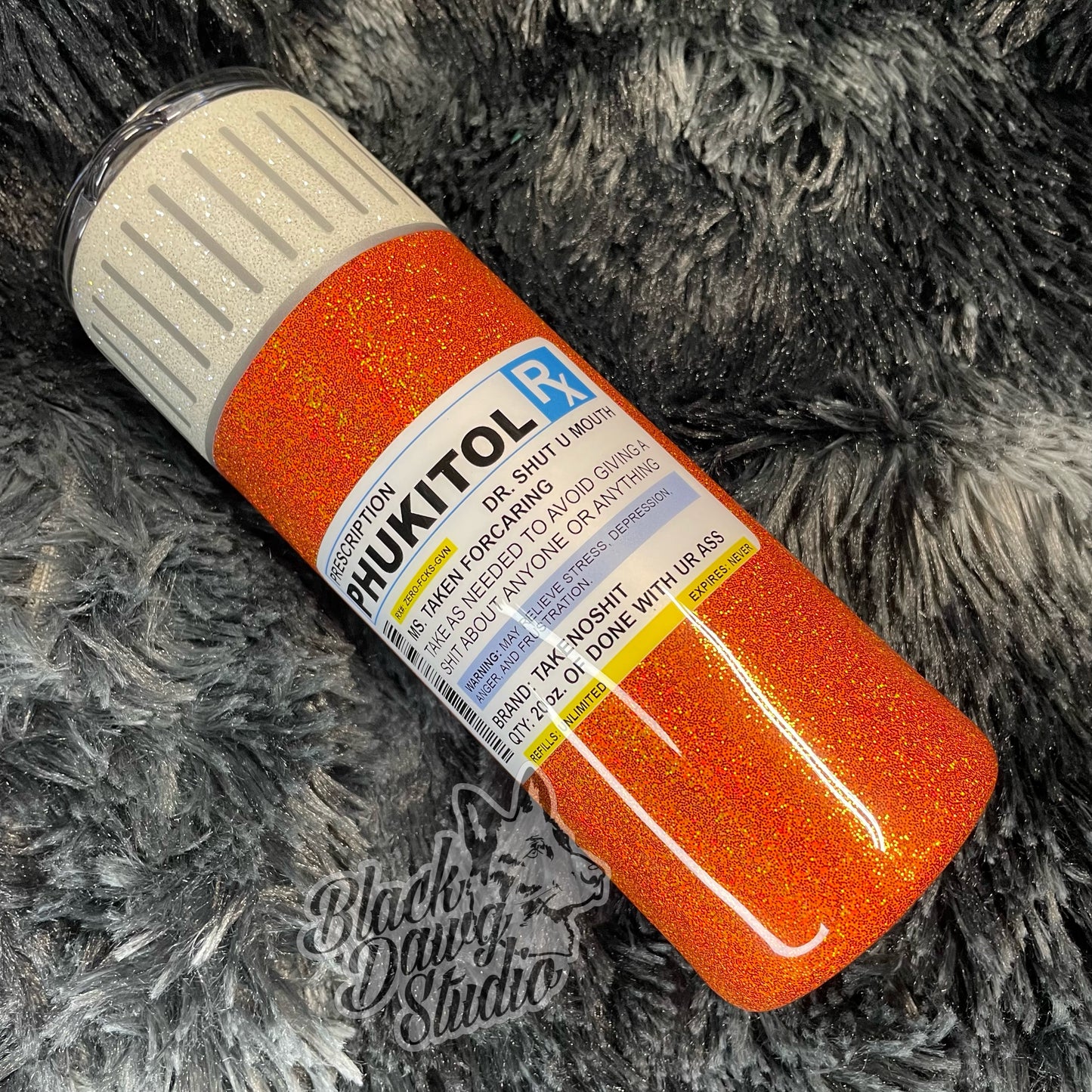 RTS 20oz Skinny Straight Tumbler Glitter Rx Prescription Bottle Pills | Phukitol Rx Label decal | Sarcastic Adult Humor | Medical Nurse Gift
