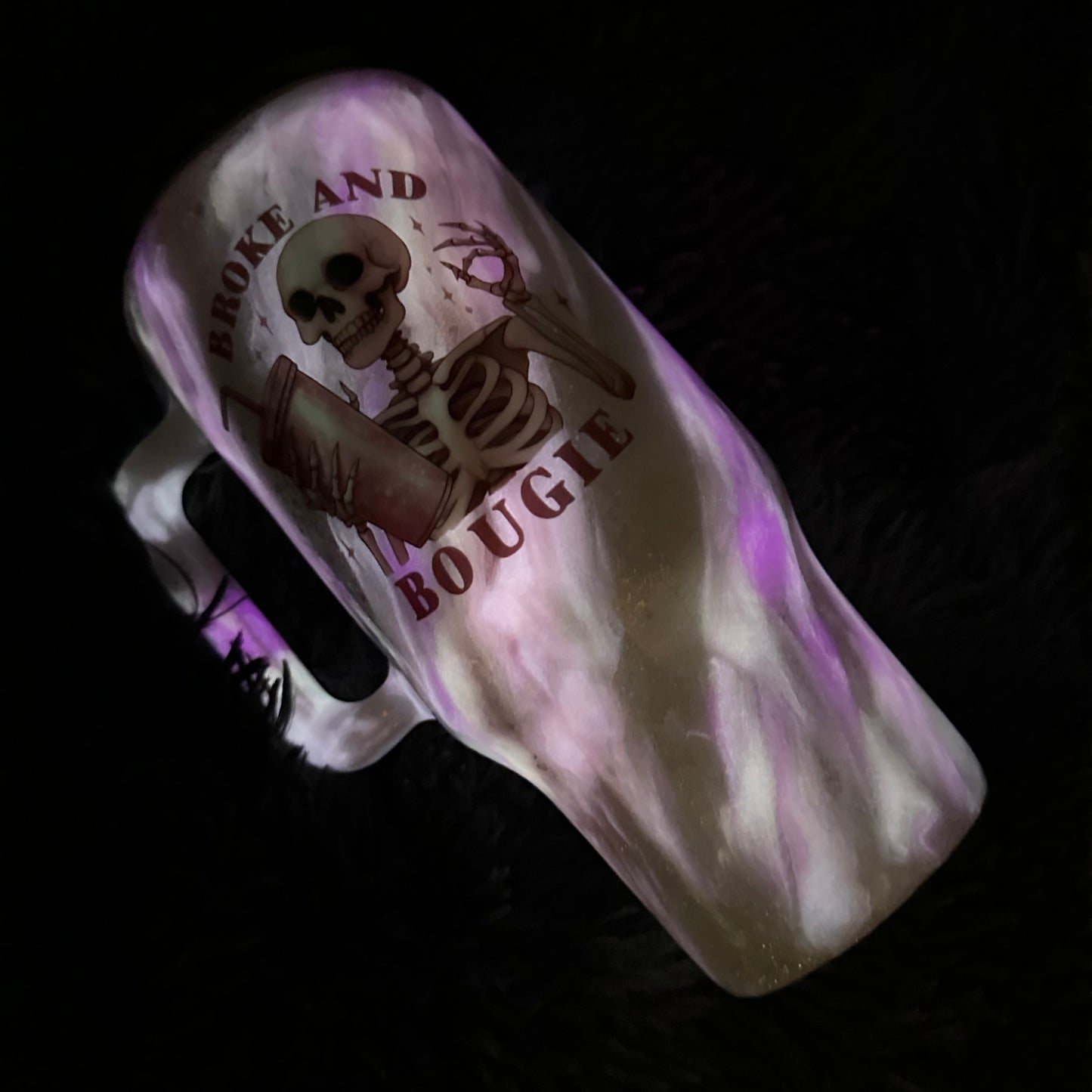 RTS 32oz Handled Tumbler | White and Pink Milkyway | Glow in the Dark | Broke and Bougie decal