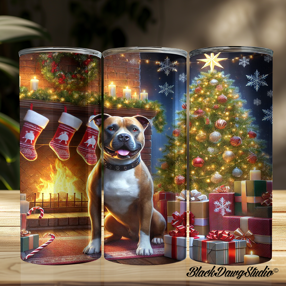 Christmas Tree Pit Bull Design | Made to Order | Printed Tumbler