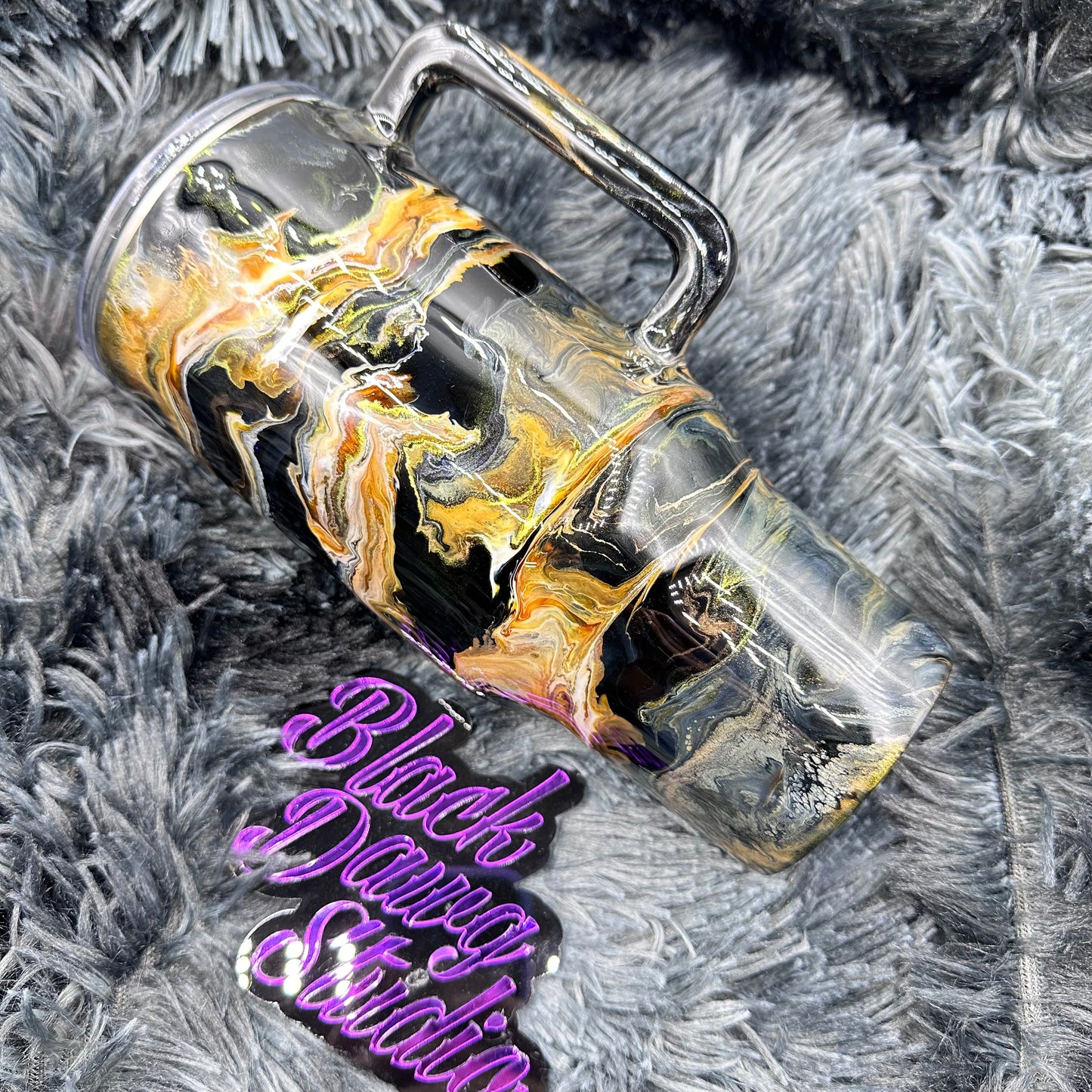 RTS 32oz Handled Tumbler | Tan Brown Gold Phantom Ink Swirl | Sorry I Can’t I Have Plans with My German Shepherd decal