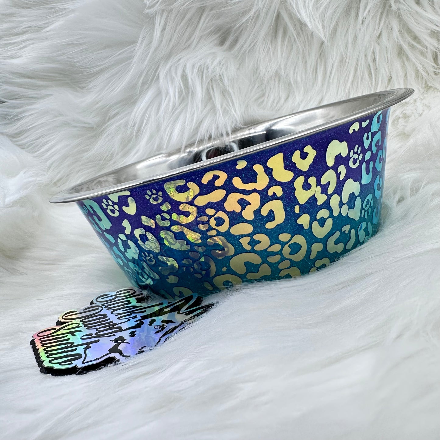 8-inch Dog Bowl - Glitter Ombré and Opal Leopard Print - Epoxy Tumbler for Dogs