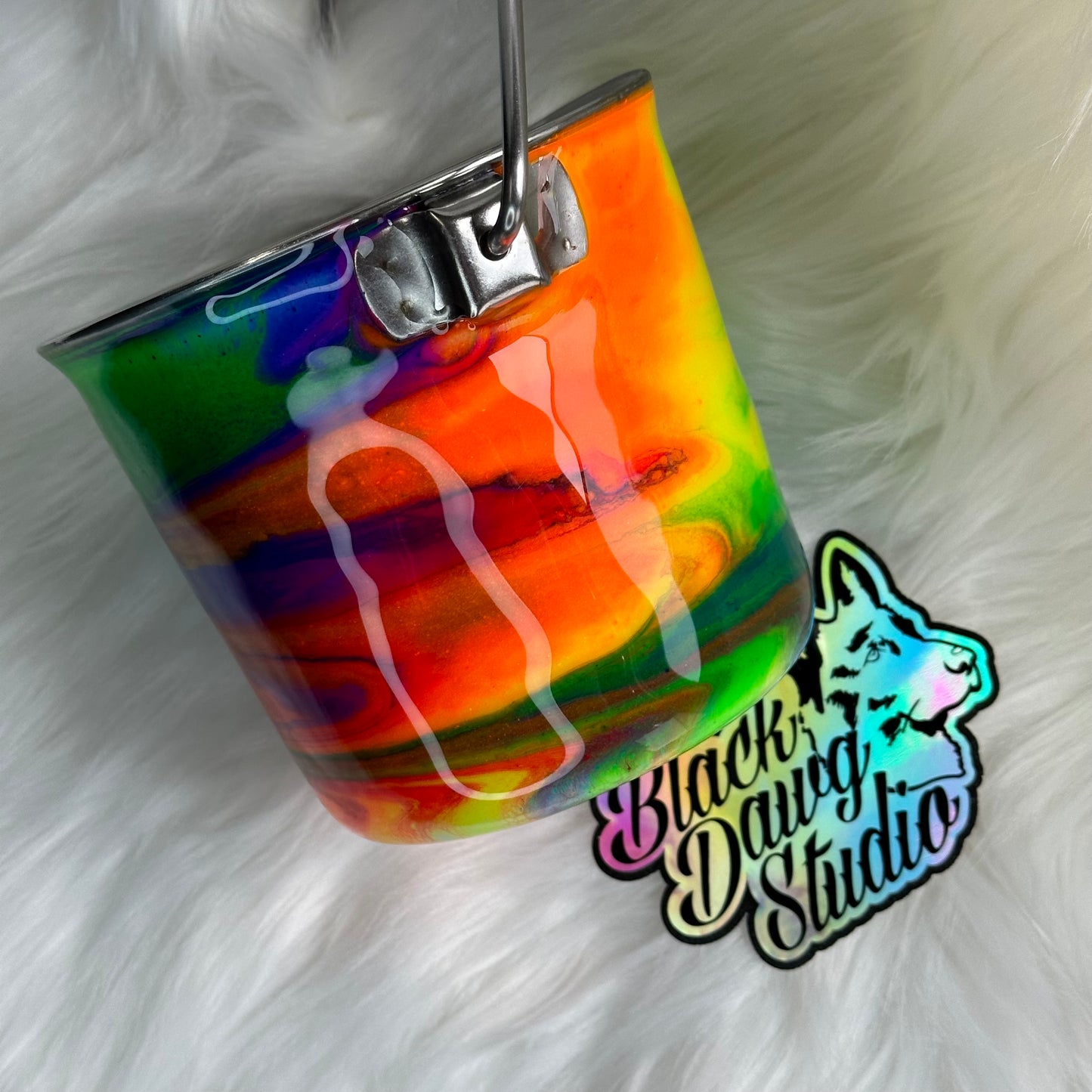 1qt Water Bucket Pail Dog Tumbler - Neon Tie Dye Swirl - Epoxy Tumbler for Dogs