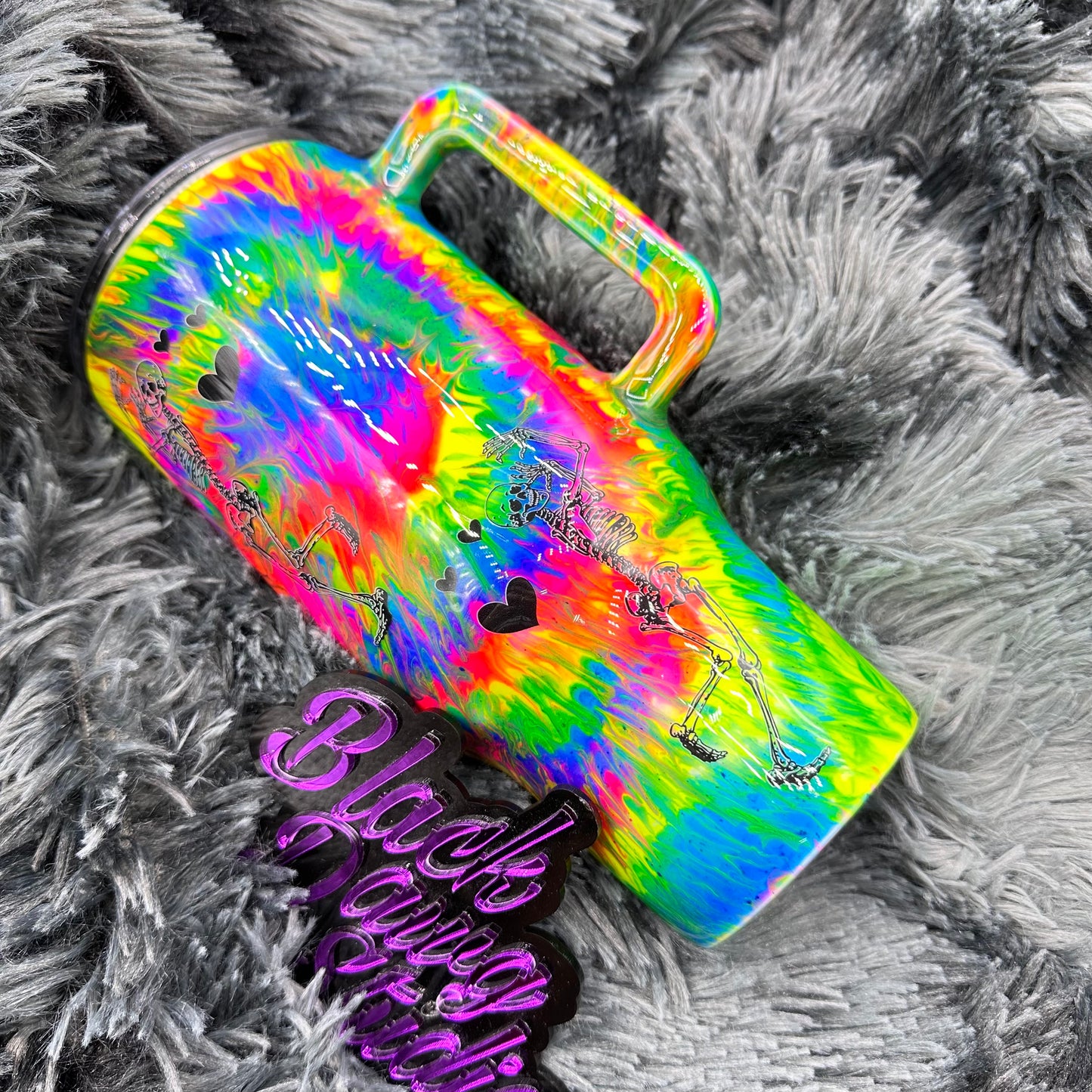 RTS 32oz Handled Tumbler | Neon Tie Dye | Glow in the Dark | Have the Day You Deserve decal