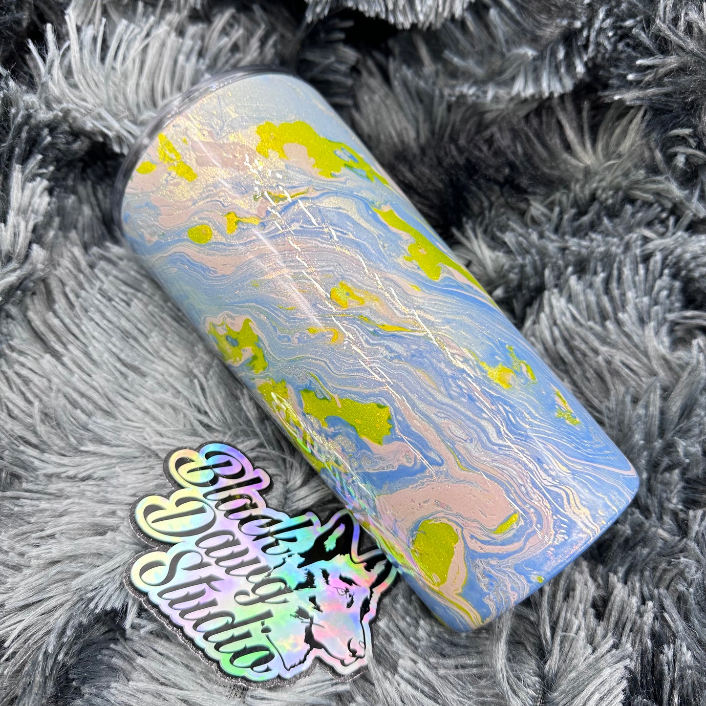 RTS 22oz Regular Tumbler Glitter with Hydro Dip in Pastel Pink, Blue and Yellow | Best Dog Mom Ever decal