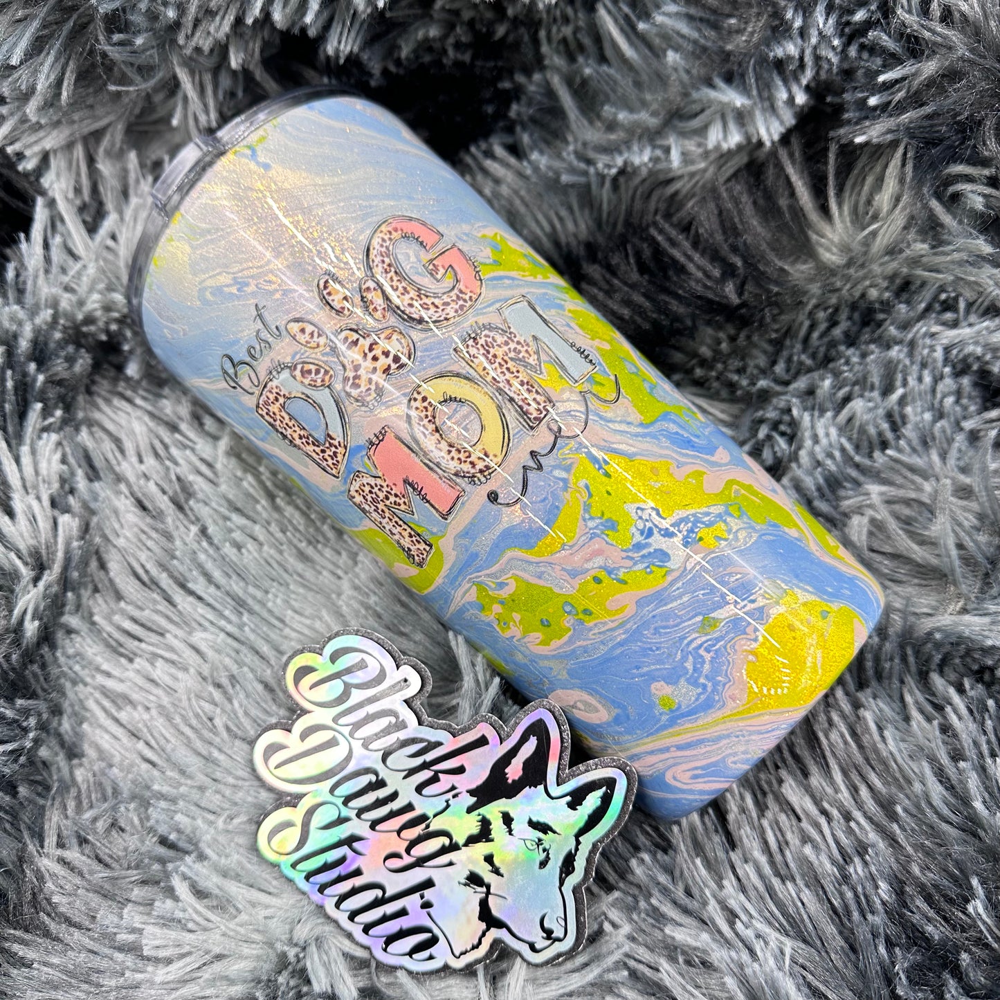 RTS 22oz Regular Tumbler Glitter with Hydro Dip in Pastel Pink, Blue and Yellow | Best Dog Mom Ever decal
