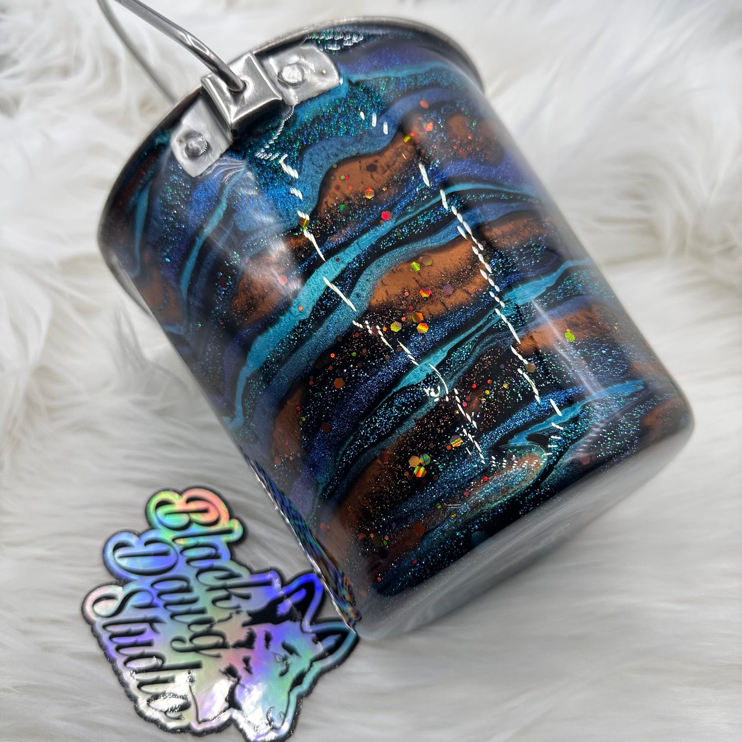 2qt Water Bucket Pail | Turquoise and Copper Hatching | Epoxy Tumbler for Dogs
