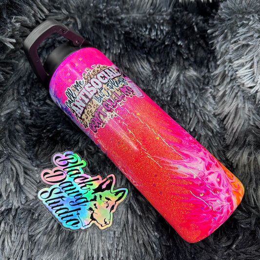 RTS 20oz Skinny Duo Glitter Ombré Twisted Bougie Stinger | Call Me Antisocial But Please Don’t Call Me decal