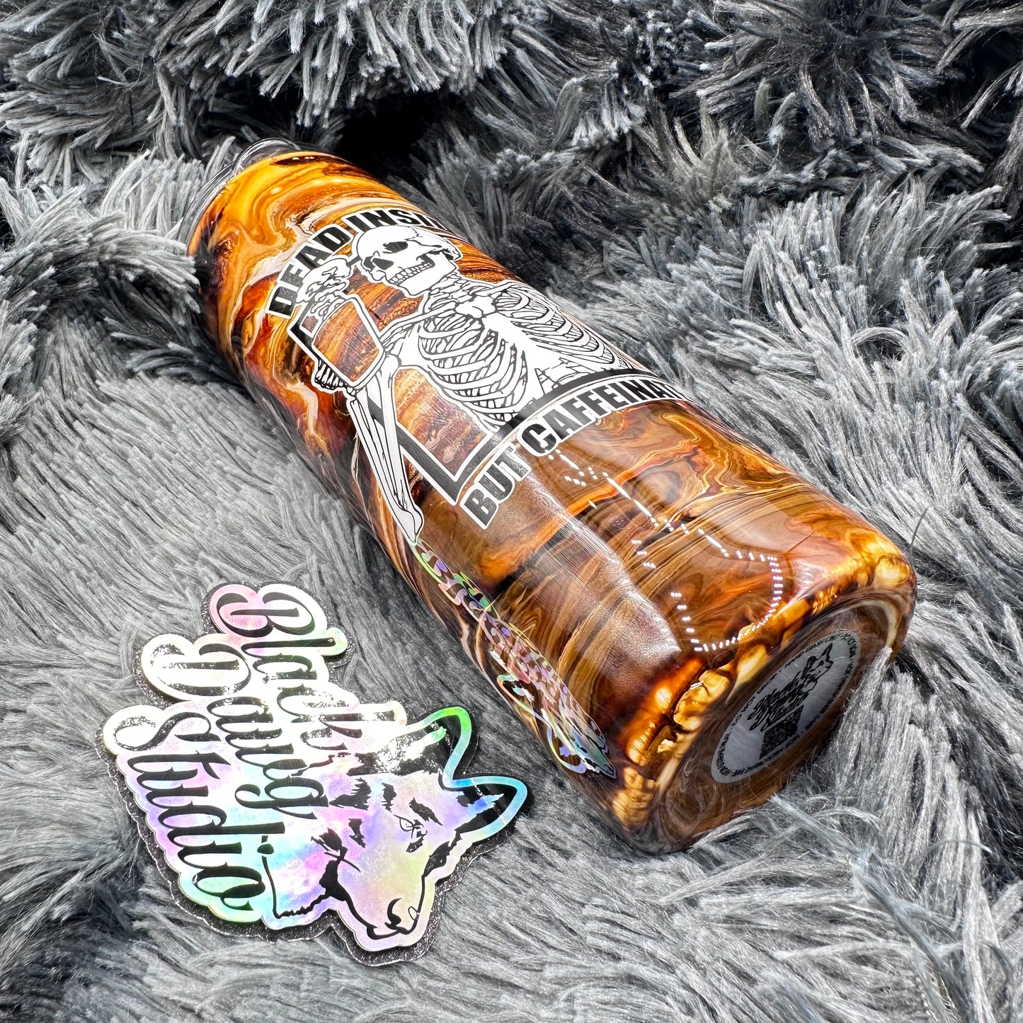RTS 20oz Skinny Straight Tumbler Coffee Swirl Ink Swirl | Dead Inside But Caffeinated decal | Coffee Lover Tumbler | Coffee Lover Gift