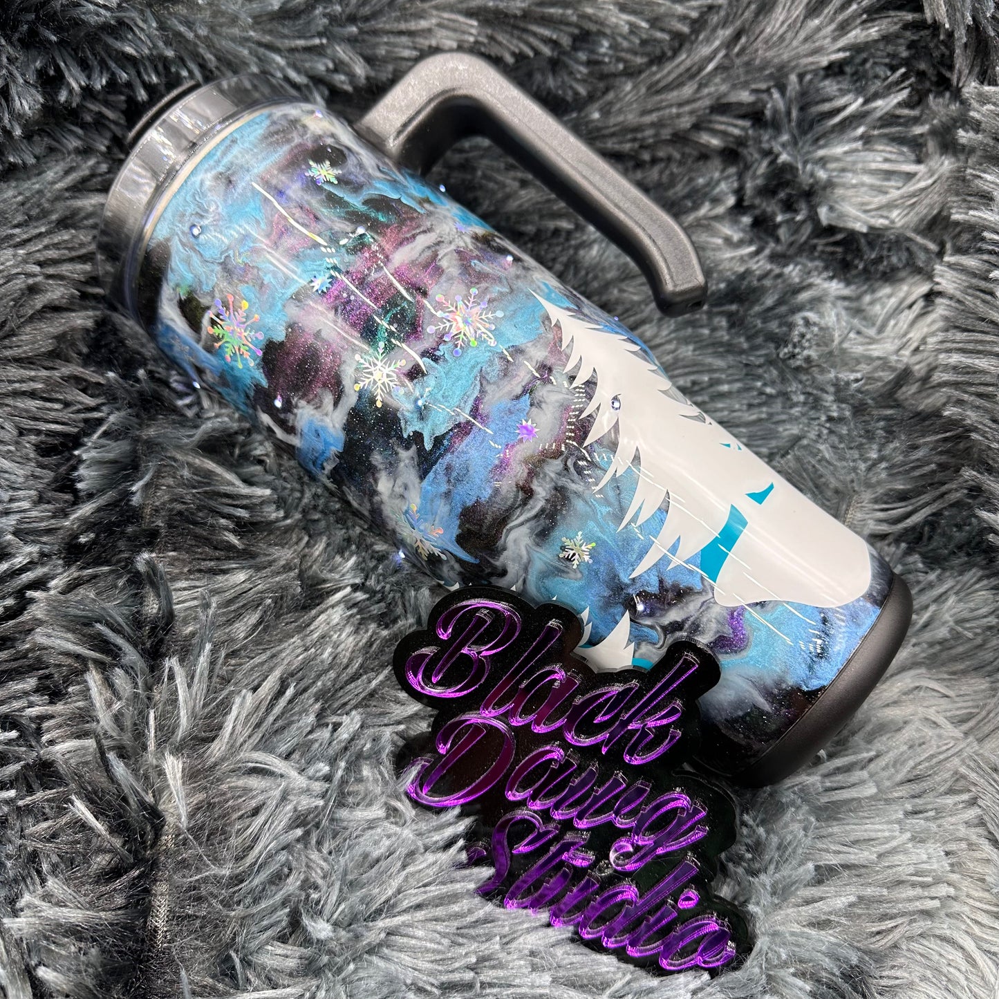RTS 30oz Grippy Light-Up Tumbler | Winter Scene Ink Swirl Sky | Believe Christmas decal | LED White Lights Battery Operated