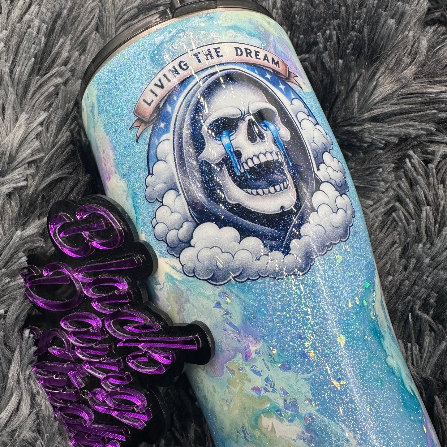 RTS 30oz Modern Curve Tumbler Light Blue Glitter Ombré | Marble Cloud | Living the Dream decal