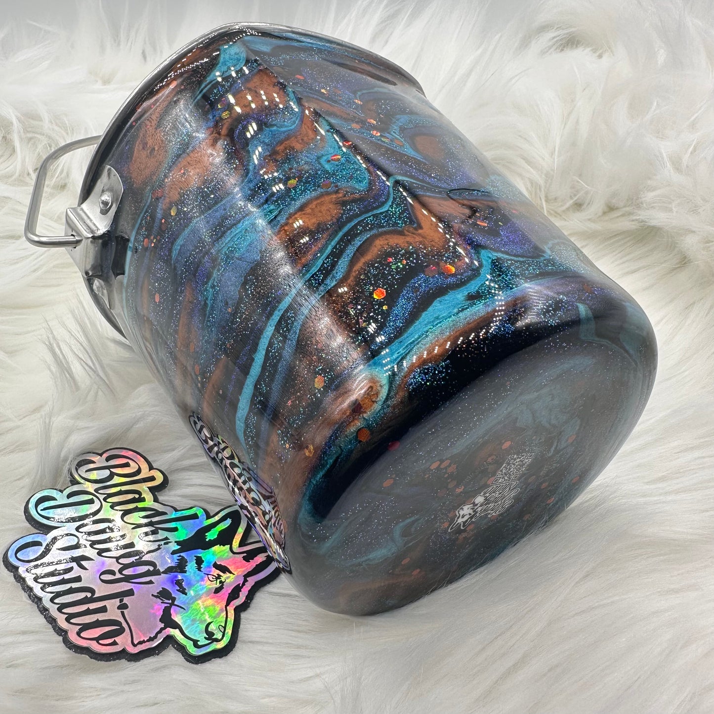 2qt Water Bucket Pail | Turquoise and Copper Hatching | Epoxy Tumbler for Dogs