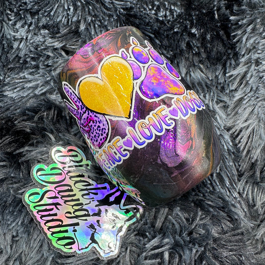 RTS 12oz Wine Tumbler Glitter with Hydro Dip | Peace Love Dogs decal