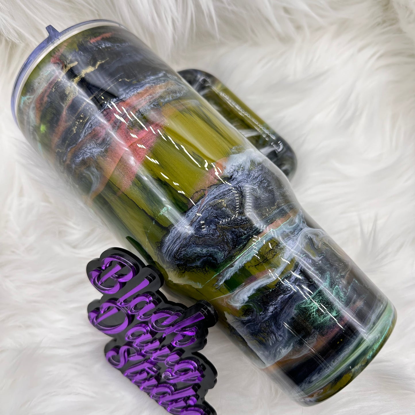 RTS 40oz Big Swig Handled Tumbler | Camo Wood Grain with Whisper Technique | Whitetail Deer decal