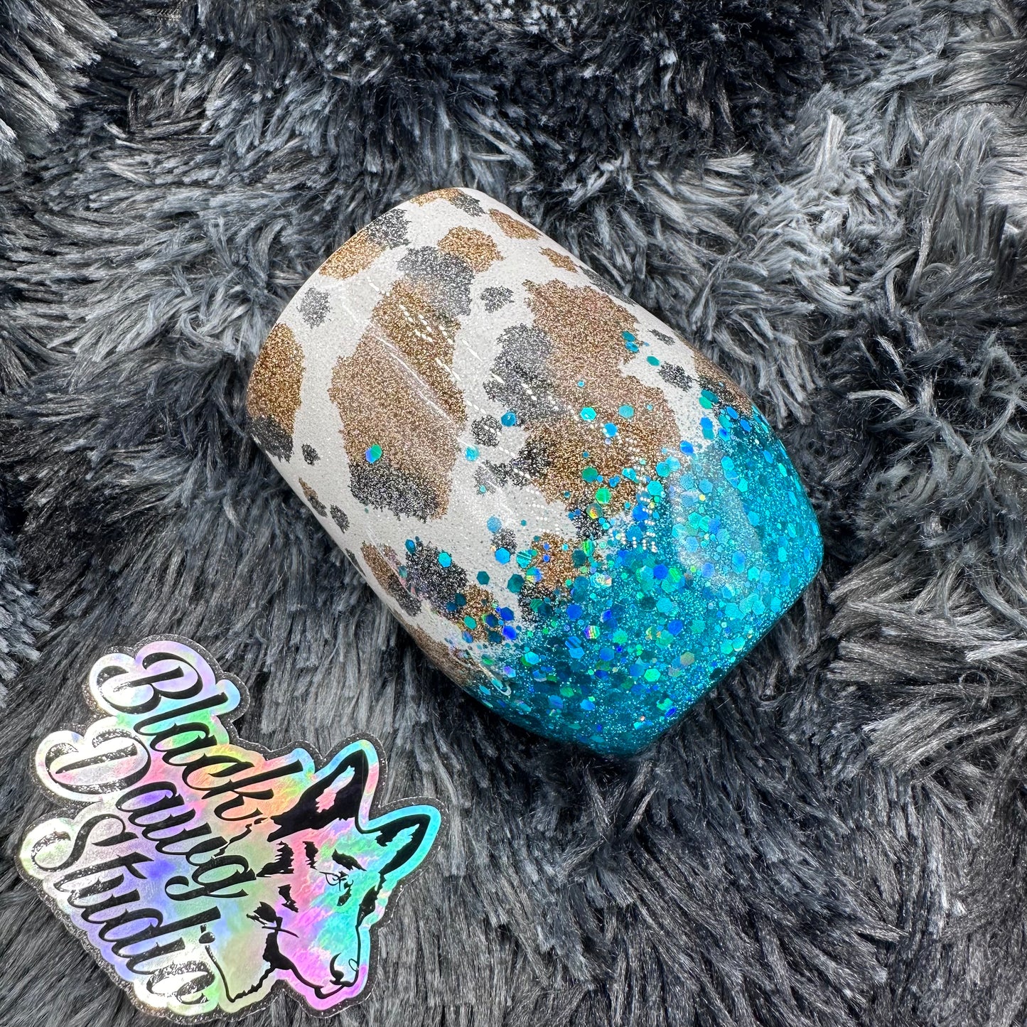 RTS 12oz Wine Tumbler Glitter Cow Hide with Turquoise | Not Today Heifer decal
