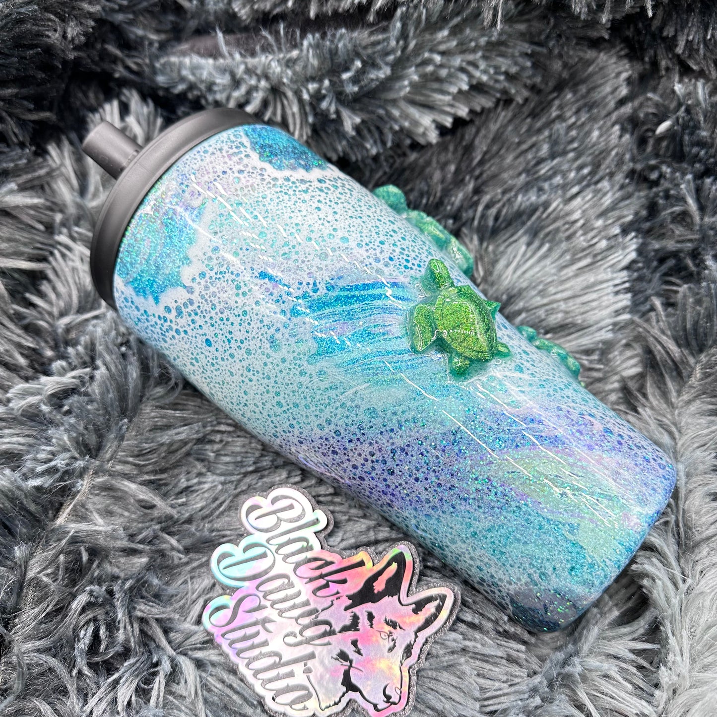 RTS 30oz Modern Curve Duo Tumbler Glitter Hydro Dip Power Wash with 3D Sea Turtles