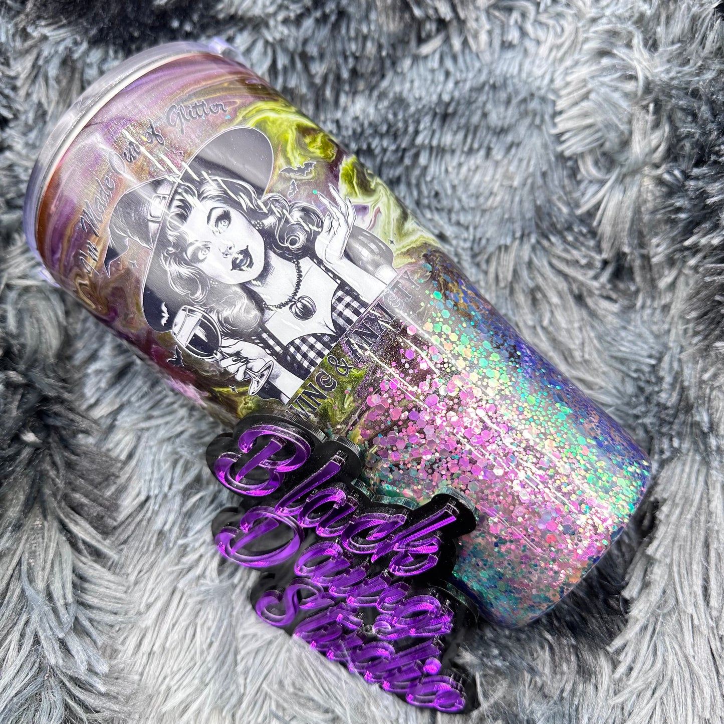 RTS 30oz Modern Curve Duo Tumbler Color Shifting Ink Swirl and Glitter Ombré | Halloween Witch Glitter Wine & Anxiety decal